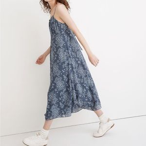 Madewell tie back button front midi dress in archival floral blue NE783 size 16